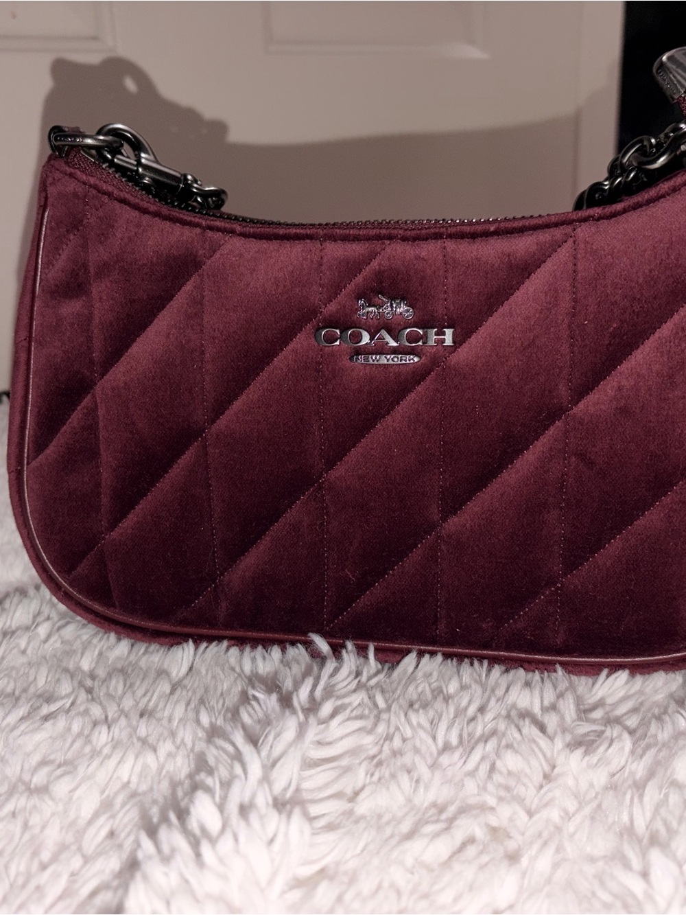 COACH Quilted Velvet Shoulder Bag in Deep Burgundy